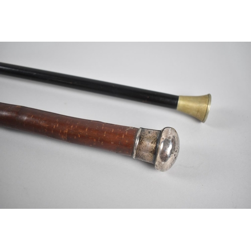 437 - A Silver Topped Malacca Walking Cane and an Ebonised Cane