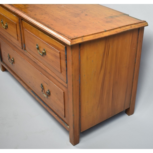 48 - An Edwardian Satin Walnut Chest of Two Short Short and One Long Drawers, 98cms Wide