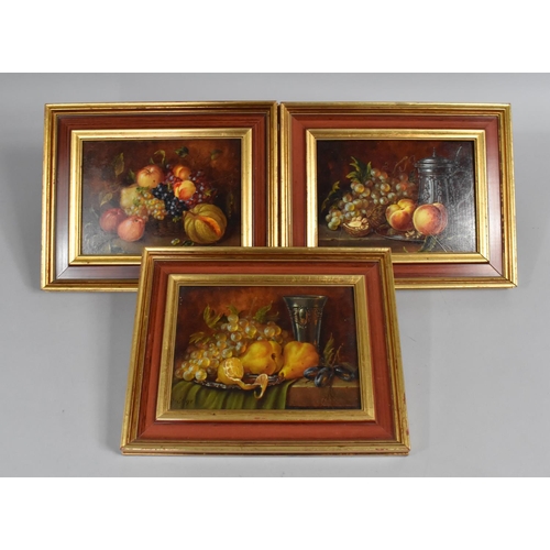 72 - A Set of Three Small Framed Oils on Board in the 19th Century Style Still, Each 17x12cm