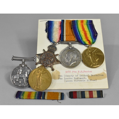 82 - A Collection of WWI Medals Awarded to 3088 PTE F E Panton, London Regiment Together with Two for 391... 