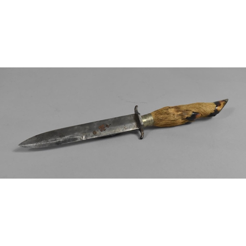 96 - An American Deer's Foot Hunting Knife by E F W Meier St. Louis, Overall Length 28cm Long Overall