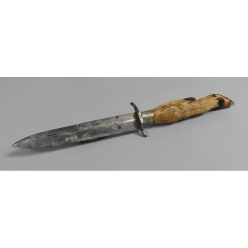 96 - An American Deer's Foot Hunting Knife by E F W Meier St. Louis, Overall Length 28cm Long Overall