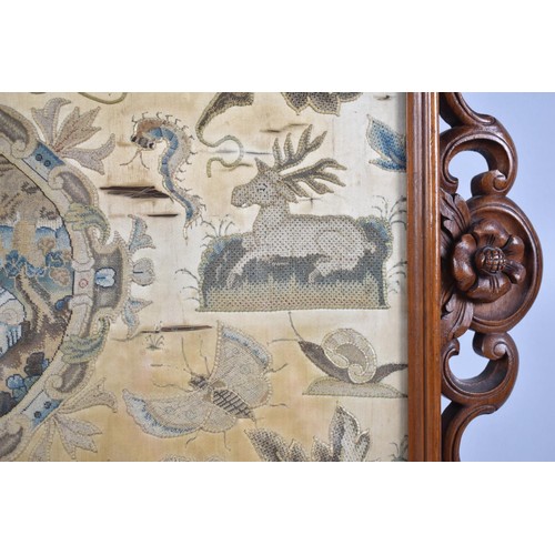 38 - A Georgian Pole Screen with Silk Embroidered Panel in Carved and Pierced Frame, 51cms by 44cms on Ca... 