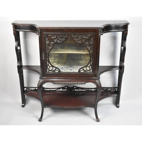 109 - An Edwardian Mahogany Chiffonier with Glazed Shelf Central Display, Shaped Stretcher Shelf and Quadr... 