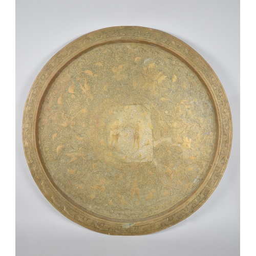 111 - An Engraved Brass Benares Tray with Hindu God Decoration, 60cms Diameter