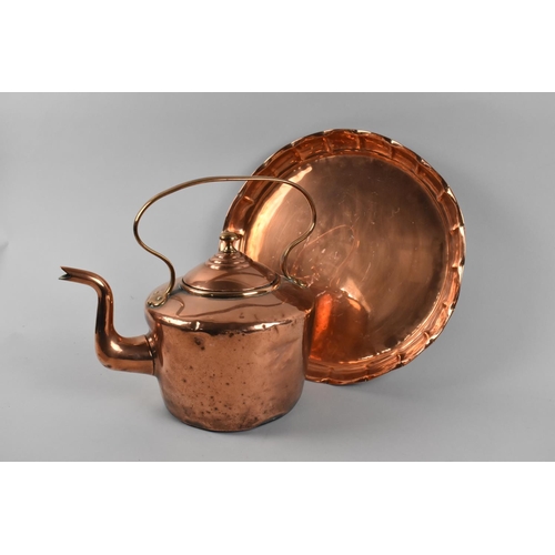 115 - A Vintage Copper Kettle and a Circular Copper Tray, 31cms Diameter