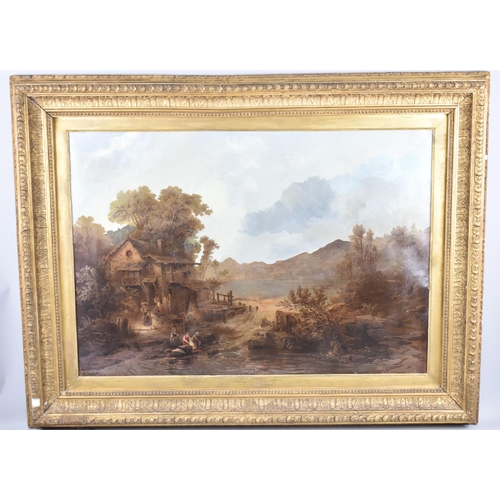 127 - A Gilt Framed Franz Krause Textured and Over Painted Oileograph Depicting Figures beside Mill, 68x48... 