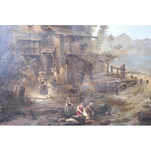 127 - A Gilt Framed Franz Krause Textured and Over Painted Oileograph Depicting Figures beside Mill, 68x48... 