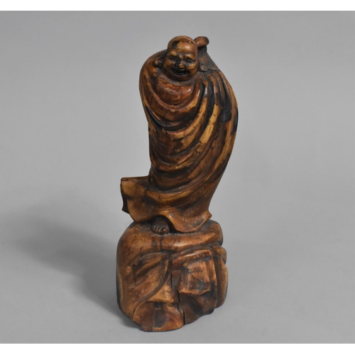 36 - A Chinese Carved Study of Robed Imortal on Rock, 18cms High