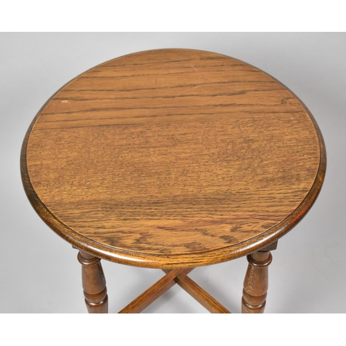 63 - A Vintage Oak Circular Topped Occasional Table, Somewhat Warped 53cm Diameter