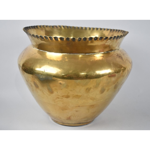 88 - A Large Brass Circular Planter with Pie Crust Border, 28cms Diameter