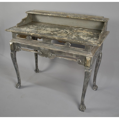 92 - A 19th Century Painted Pine Console Table with a Stepped Frieze Over a Plank Top and Pierced Rails, ... 