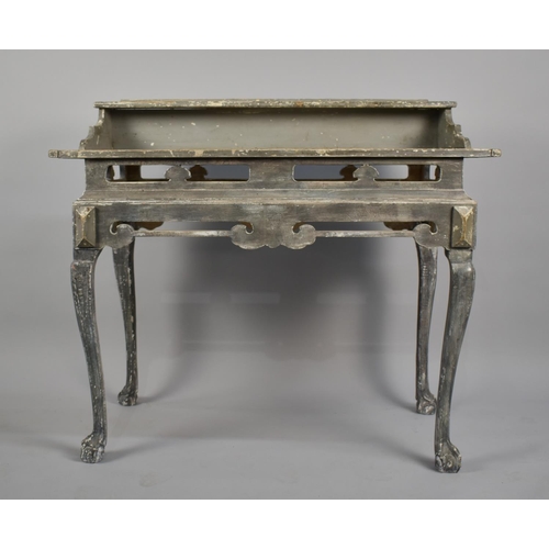 92 - A 19th Century Painted Pine Console Table with a Stepped Frieze Over a Plank Top and Pierced Rails, ... 