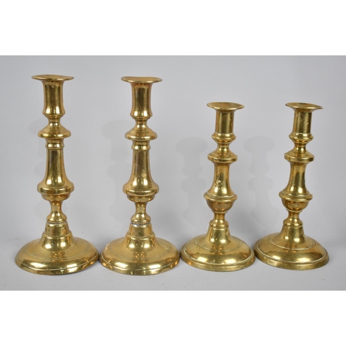 94 - Two Pairs of Victorian Brass Candlesticks with Pushers, Tallest 24cms High