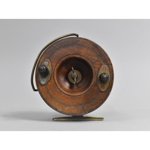 16 - A Late 19th/Early 20th Century Brass Mounted Wooden Fly Fishing Reel, 11cms Diameter