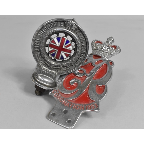 31 - A Vintage Royal Automobile Club Association Car Badge together with Chromed Coronation Car Badge, 19... 