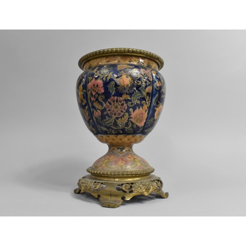 63 - A 19th Century Ormolu Mounted Enamelled Porcelain Oil Lamp Stand with Floral Decoration and Four Scr... 