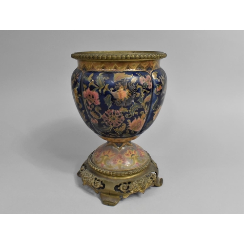 63 - A 19th Century Ormolu Mounted Enamelled Porcelain Oil Lamp Stand with Floral Decoration and Four Scr... 