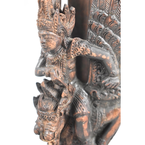 64 - A Far Eastern Detailed Carving of Ka on the Shoulders of Winged Beast, Some Losses, 34cms High