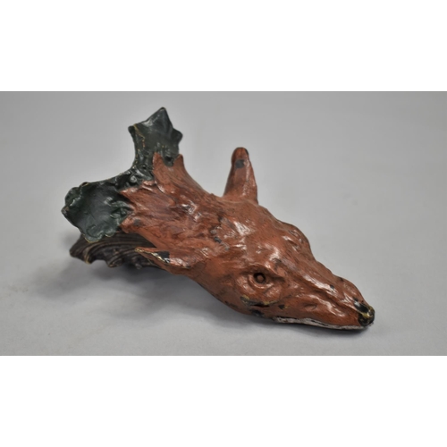 66 - A Reproduction Cold Painted Bronze Novelty Letter Clip in the Form of a Fox's Head, 15cms Long