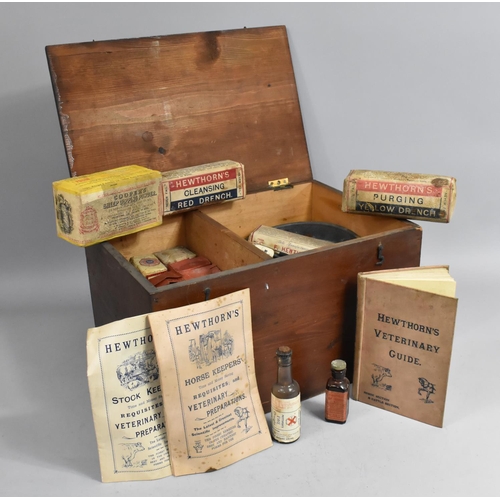 71 - A Vintage Hawthorn's Veterinary Medicine Box containing Vintage Medicines and Guides Etc, 42x28x25cm... 