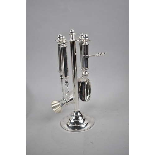 85 - A Modern Silver Plated Four Piece Bar Tool Set comprising Ice Scoop, Bottle Opener, Corkscrew and Tw... 