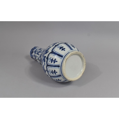 360 - A Chinese Blue and White Vase of Bottle Form having Applied Crawling Dragon to Neck, 27cms High