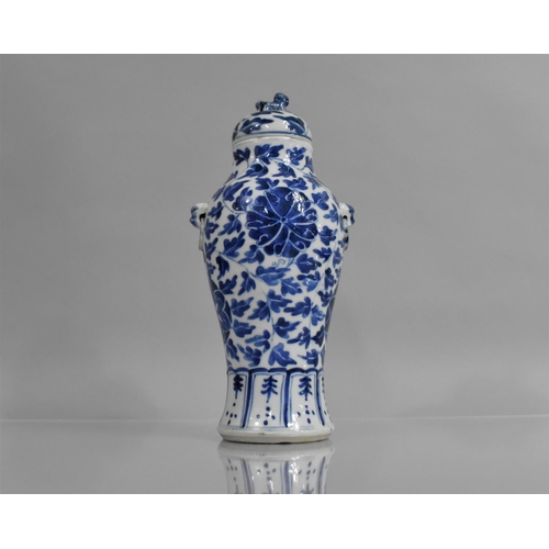 359 - A 19th Century Chinese Blue and White Lidded Vase of Baluster Form, having Twin Handles, Temple Lion... 