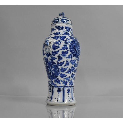 359 - A 19th Century Chinese Blue and White Lidded Vase of Baluster Form, having Twin Handles, Temple Lion... 