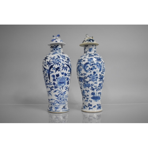 358 - A Near Pair of 19th Century Blue and White Baluster Vases decorated with Birds in Flight Amongst Flo... 