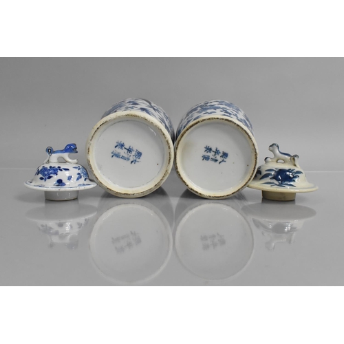 358 - A Near Pair of 19th Century Blue and White Baluster Vases decorated with Birds in Flight Amongst Flo... 