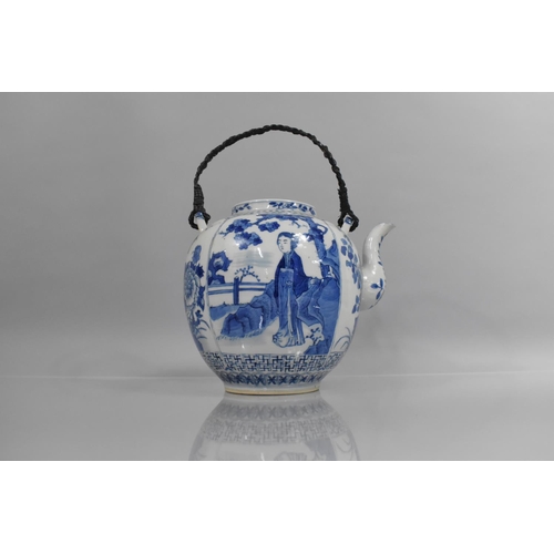 354 - A Large 18th/19th Century Chinese Export Porcelain Teapot of Bellied Form decorated with Family Scen... 