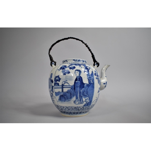 354 - A Large 18th/19th Century Chinese Export Porcelain Teapot of Bellied Form decorated with Family Scen... 