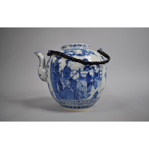 354 - A Large 18th/19th Century Chinese Export Porcelain Teapot of Bellied Form decorated with Family Scen... 