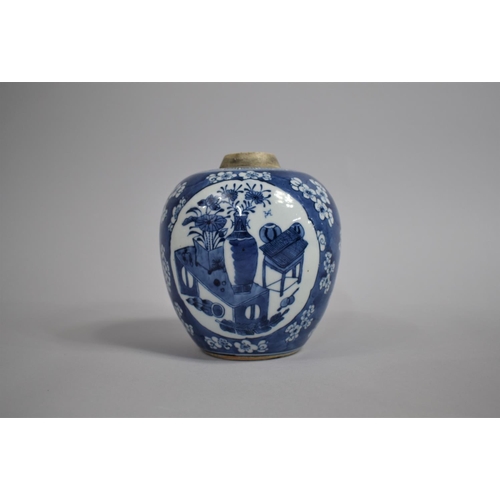 347 - An 18th/19th Century Chinese Blue and White Ginger Jar decorated with Antique Vase of Flower Cartouc... 