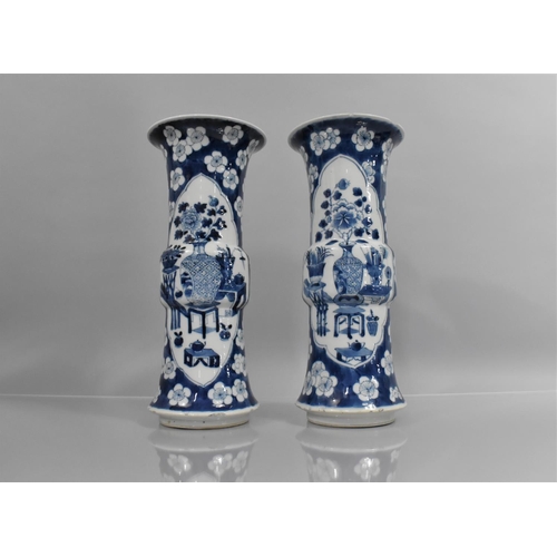 346 - A Pair of 19th Century Chinese Porcelain Vases of Gu Form, Decorated with Antique Vase of Flowers an... 