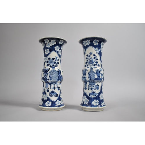 346 - A Pair of 19th Century Chinese Porcelain Vases of Gu Form, Decorated with Antique Vase of Flowers an... 