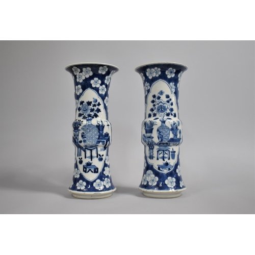 346 - A Pair of 19th Century Chinese Porcelain Vases of Gu Form, Decorated with Antique Vase of Flowers an... 