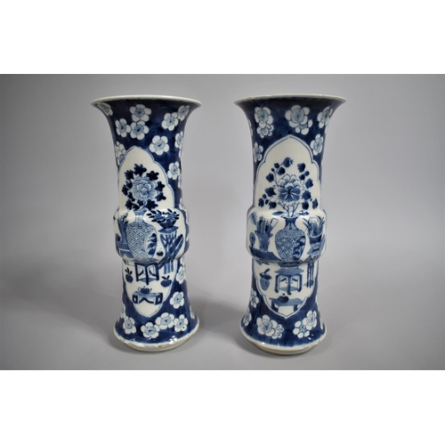 346 - A Pair of 19th Century Chinese Porcelain Vases of Gu Form, Decorated with Antique Vase of Flowers an... 