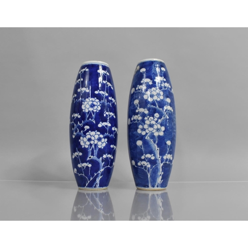 341 - A Pair of 19th century Chinese Porcelain Blue and White Prunus Pattern Vases of Elongated Ovoid Form... 