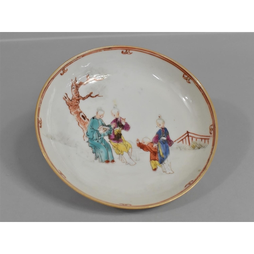 326 - An 18th Century Chinese Porcelain Mandarin Palette Dish, Decorated with Family Scene in Exterior Gar... 