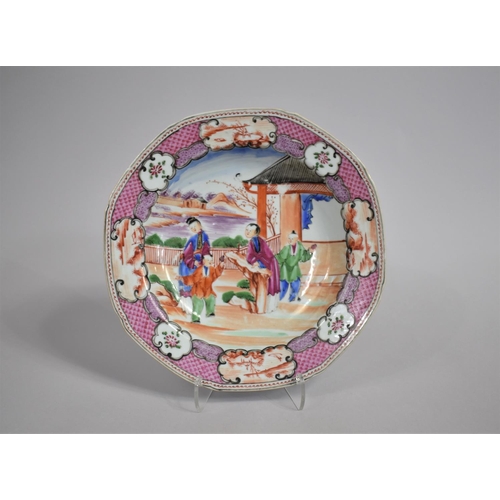 324 - An 18th Century Chinese Octagonal Shallow Bowl Decorated in the Mandarin Palette with Figures in Ext... 