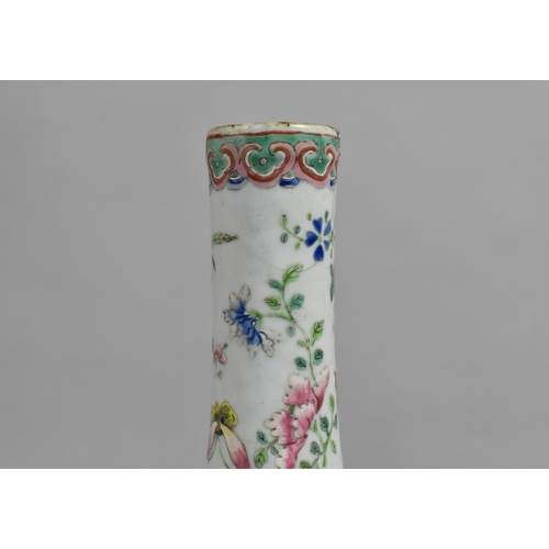 317 - A 19th Century Chinese Porcelain Celadon Glazed  Famille Rose Bottle Vase decorated with Flowers, Bu... 