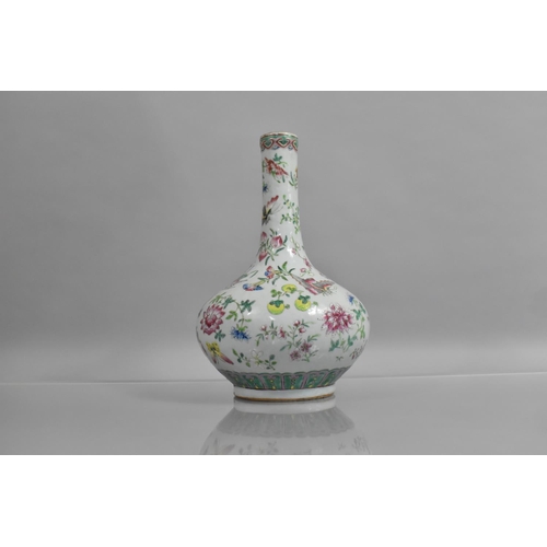 317 - A 19th Century Chinese Porcelain Celadon Glazed  Famille Rose Bottle Vase decorated with Flowers, Bu... 