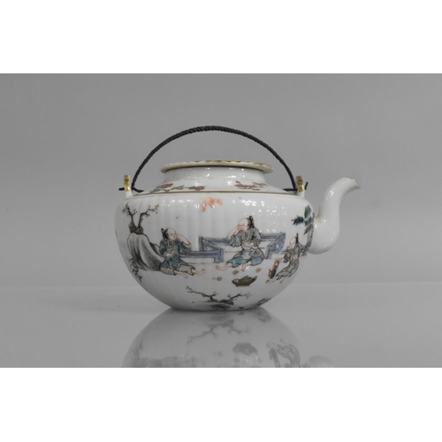 314 - A Chinese Porcelain Teapot of Squat Reeded Form decorated in the Famille Rose Palette with Figures a... 