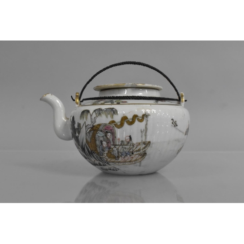 314 - A Chinese Porcelain Teapot of Squat Reeded Form decorated in the Famille Rose Palette with Figures a... 