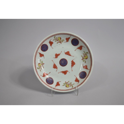 303 - An 18th/19th Century Chinese Porcelain Plate Decorated in Polychrome Enamels with Oxblood Bats in Fl... 