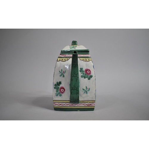 300 - A Chinese Yixing Enamelled Teapot of Rectangular Form Decorated with Interior Court Scenes with Figu... 