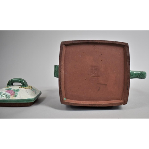 300 - A Chinese Yixing Enamelled Teapot of Rectangular Form Decorated with Interior Court Scenes with Figu... 