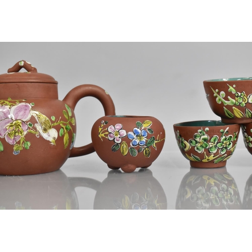 299 - A Collection of Chinese Yixing to Comprise Teapot, Tea Bowls and a Footed Pot, 20th Century